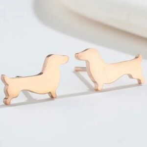 Rose Gold Dachshund Weenie Dog Earring Pair